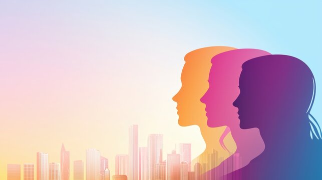 Colourful Silhouette Group Diversity Mosaic of colorful silhouettes forming a larger image, representing the beauty of diversity, gradient background