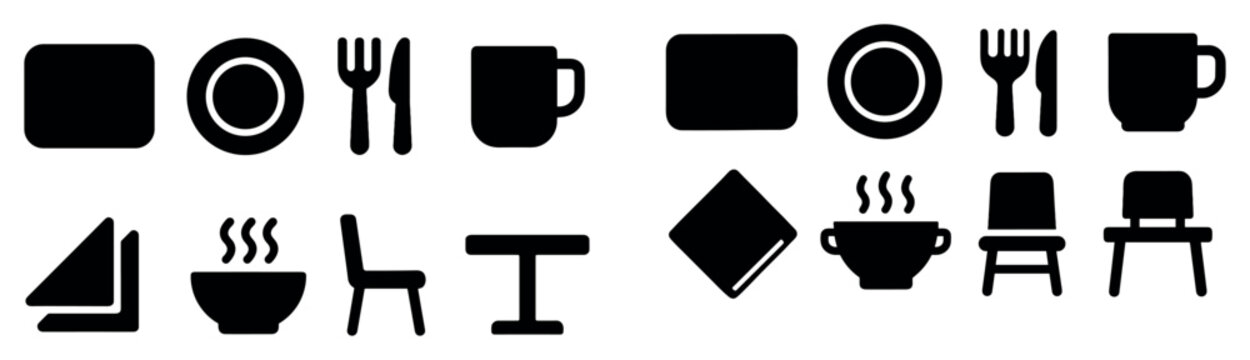 Dining icons with plate and cup bold