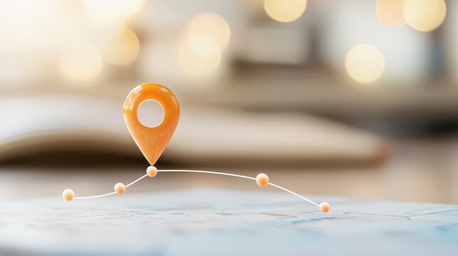 World Map Pin Location World map with a pin and a connecting line indicating a travel route, visualizing a journey or itinerary