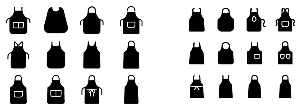Kitchen icons with apron pocket and tie silhouette