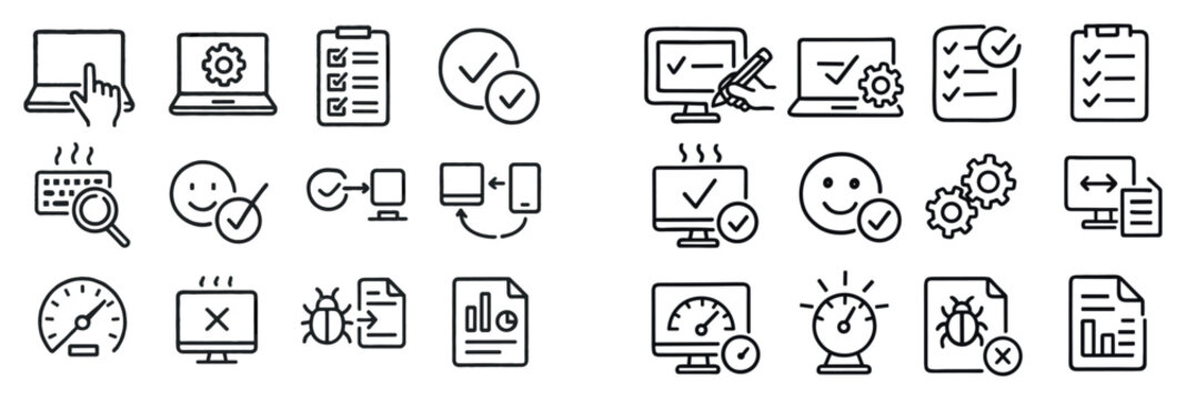 Interface icons with laptop monitor bug outline
