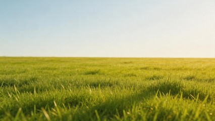 Fototapeta premium Green grass field under clear sky