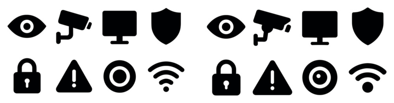 Security icons with camera lock and shield bold