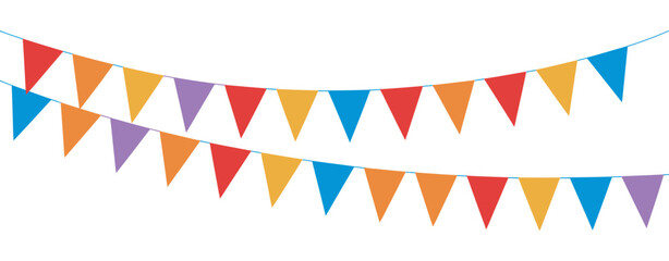 Obraz premium Colorful Party Flags, triangular bunting banner on string, festive decoration garland, celebration vector illustration set