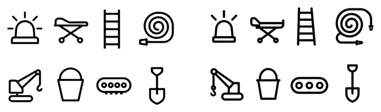 Emergency icons with siren stretcher ladder minimal