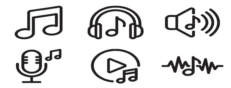 Music icons including notes, headphones and a microphone are shown in a 009 graphic.