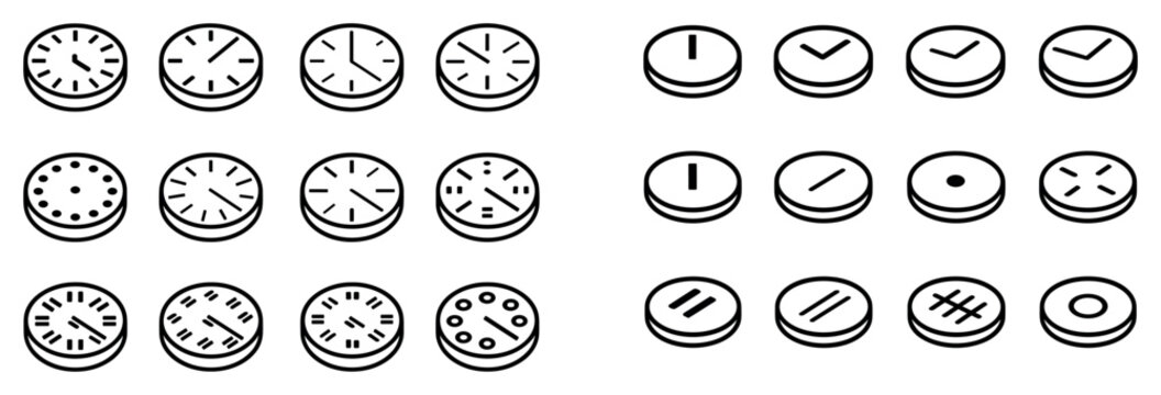 Time icons with clocks and dials outline minimal