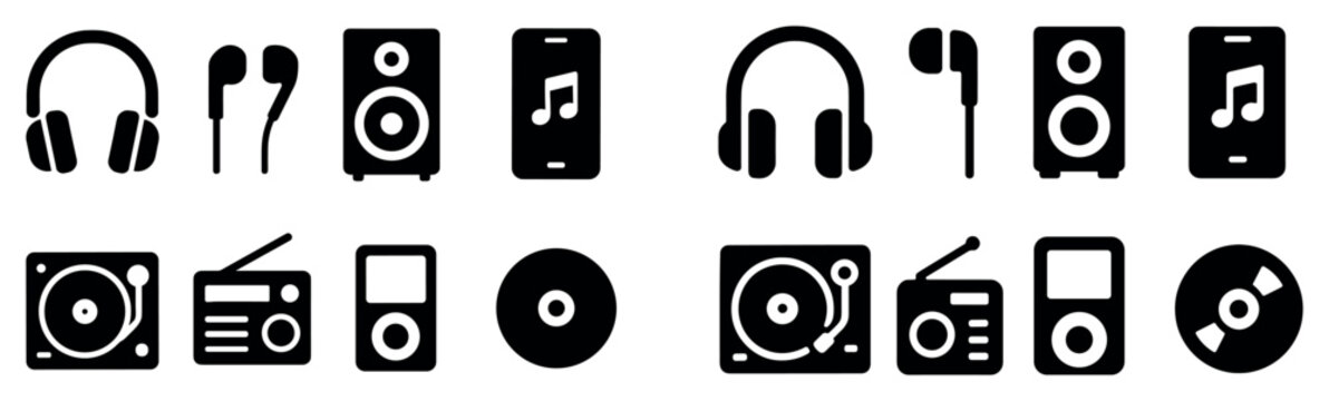 Music icons with headphone speaker turntable minimal