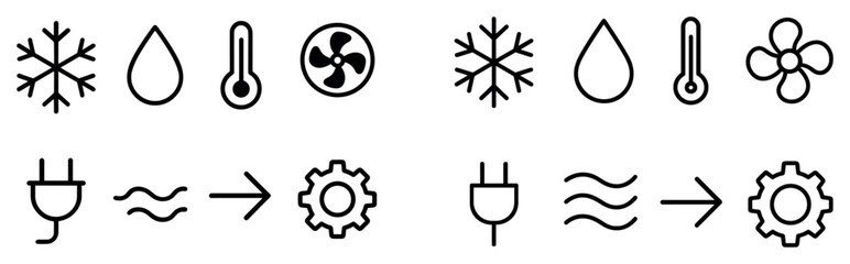 Obraz premium Climate icons with snowflake droplet fan outline