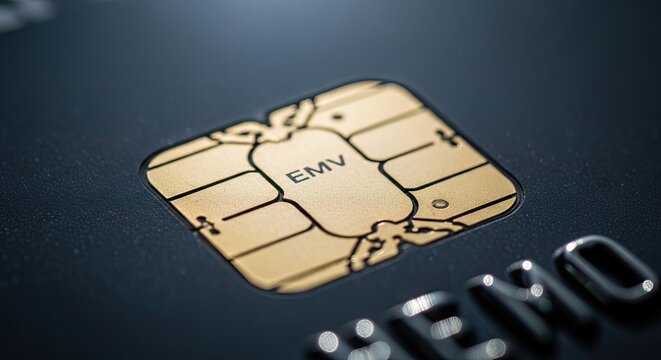 Close-up of EMV Chip on a Credit Card for Secure Transactions.