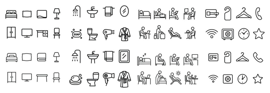 Hotel amenities icon set