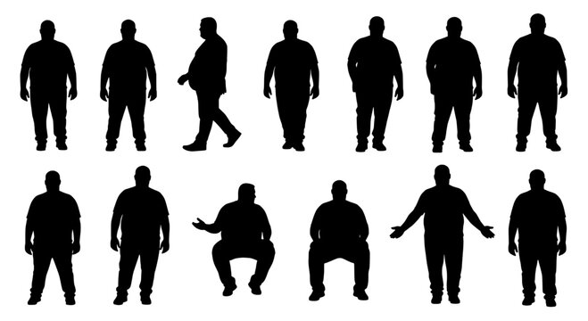People silhouettes set with various poses and body types featuring human figures, standing, walking with sitting and diverse figures elements for