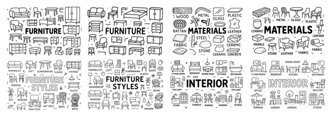 Fototapeta premium Furniture styles and materials guide