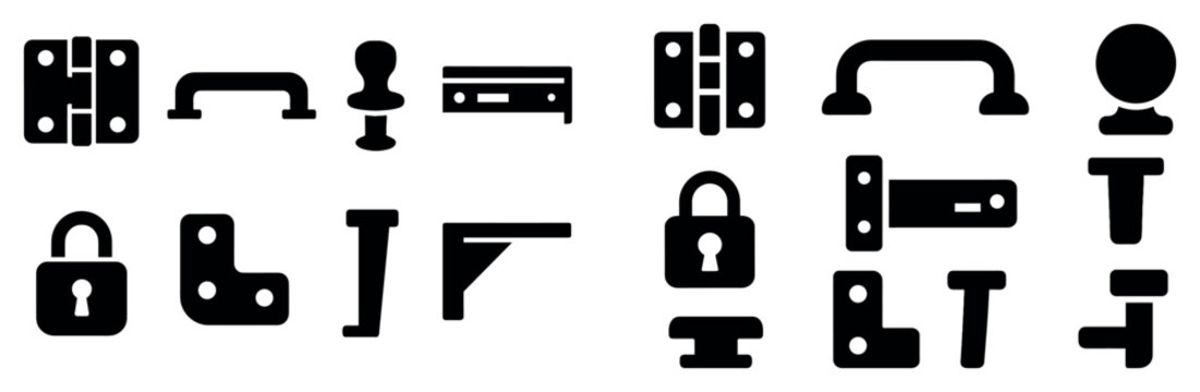 Hardware icons with hinge lock and handle bold