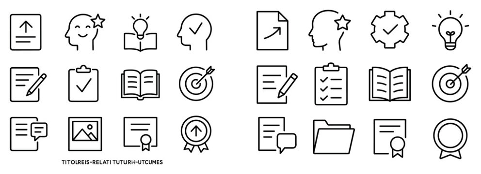 Education icons with book head light bulb outline