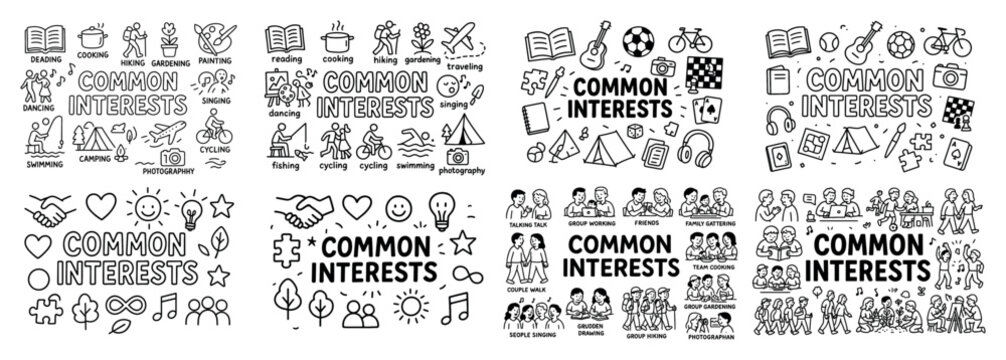 Common interests doodle art with various activities