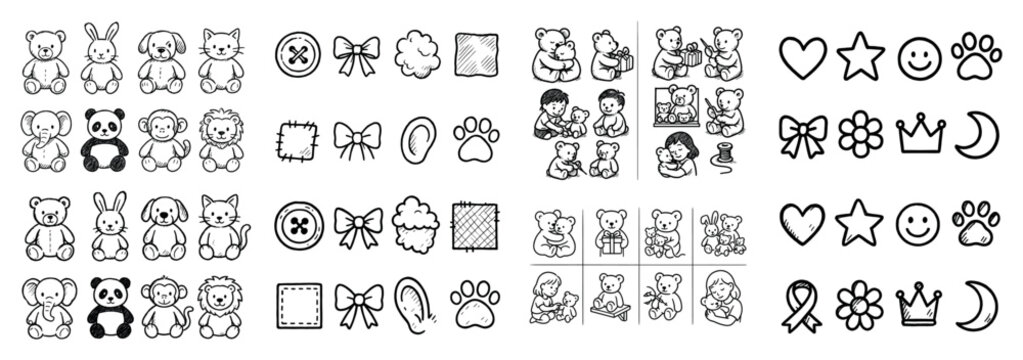 Cute bear and toy icon set collection