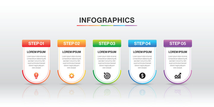 Business Infographic Template with 5 Steps Modern Colourful Progress Chart