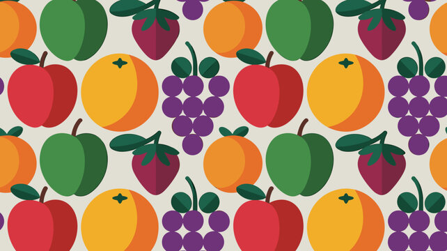 A seamless vector pattern of fruits, vector illustration of fruits in different colors
