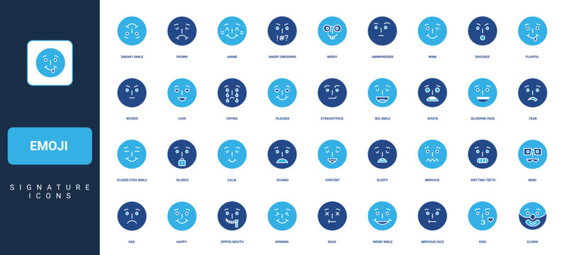 Emoji, emoticons with different expression and mood, love and hate emotion glyph icon set. Angry and sad, happy face with smile and wink, glasses solid symbols vector illustration