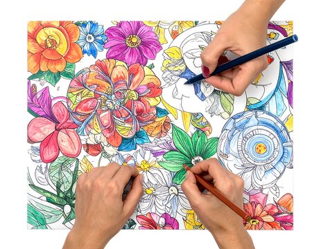 Coloring Flowers Together.