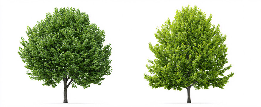 Charming set of Populus alba and Populus tremula street trees dancing on a white backdrop