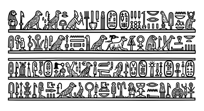 Icons line pattern of ancient Egyptian hieroglyphs and artifacts for decorative seamless background design