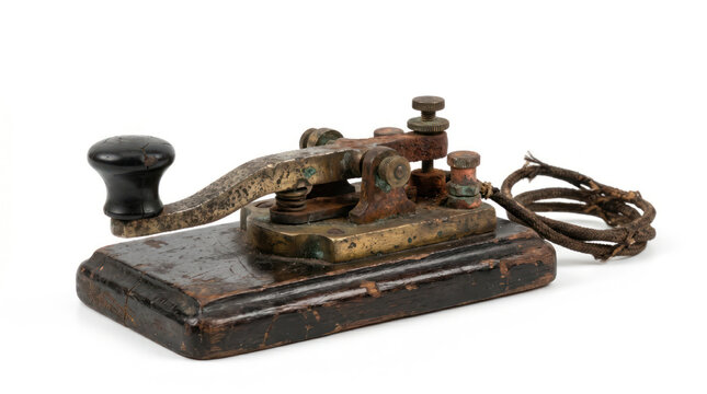 Morse Code Transmitter Antique Telegraph on White Background