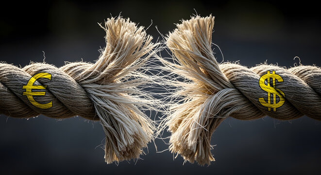 severed rope with euro and dollar signs financial crisis concept high quality professional