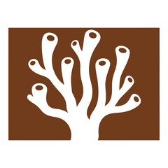 White coral reef illustration on brown background for ocean wildlife designs  marine symbol icon © Sajid
