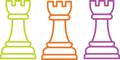 Three distinct chess rook pieces illustrated in different bright colors. © MelonChandro