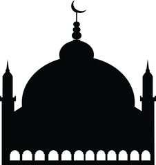 Fototapeta premium Black silhouette of mosque with crescent moon and minarets white 1
