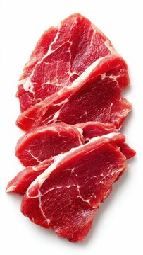 Fresh Red Raw Meat Slices on White Background for Culinary and Food Packaging