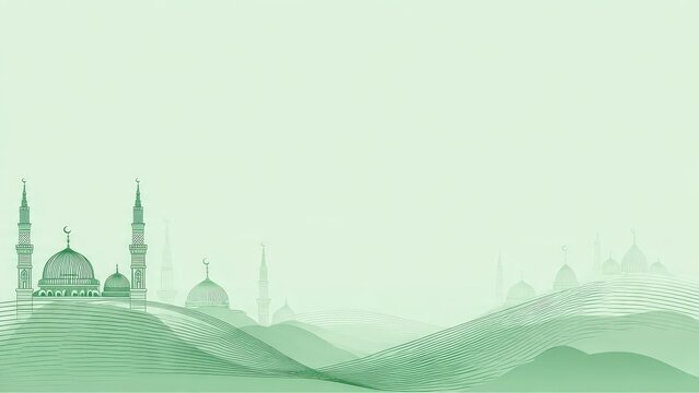 Abstract Green Islamic Architecture Skyline with Domes and Minarets in Minimalist Style for Cultural and Travel Content