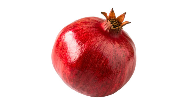 Single whole ripe red pomegranate fruit with smooth skin and organic healthy texture for juicy nutrition isolated on transparent background