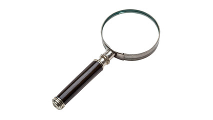 Classic handheld magnifying glass with a black handle for search research discovery and investigation related concepts isolated on transparent background © Olga