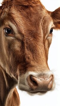 Close Up of Brown Calf with Large Eyes and Soft Fur on White Background