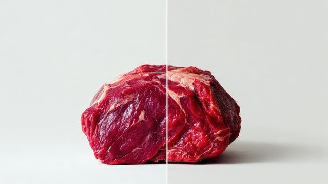 Fresh Red Meat Chunk on White Surface in Minimalist Style
