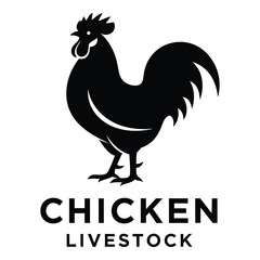 Black silhouette of a rooster chicken livestock farm animal logo icon © Sajid