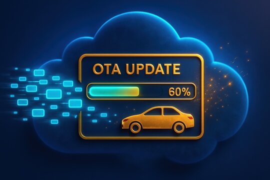 Visual representation of OTA updates for vehicles, illustrating modern automotive technology and cloud connectivity.