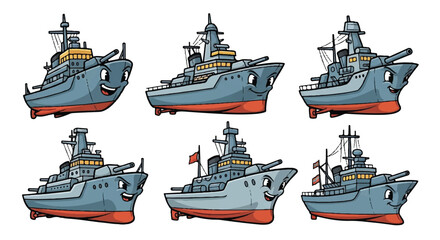 Cartoon battleship set marine naval vessels warship illustration © Prat