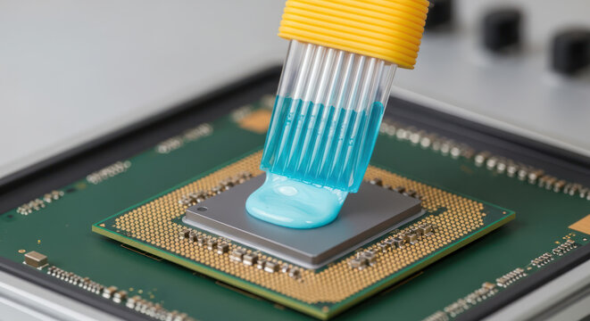 Thermal Paste Application on a Computer Processor Chip for Cooling Hardware