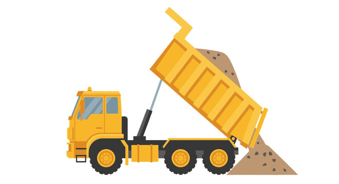 Yellow Tipper Dump Truck Unloading Sand Vector Illustration
