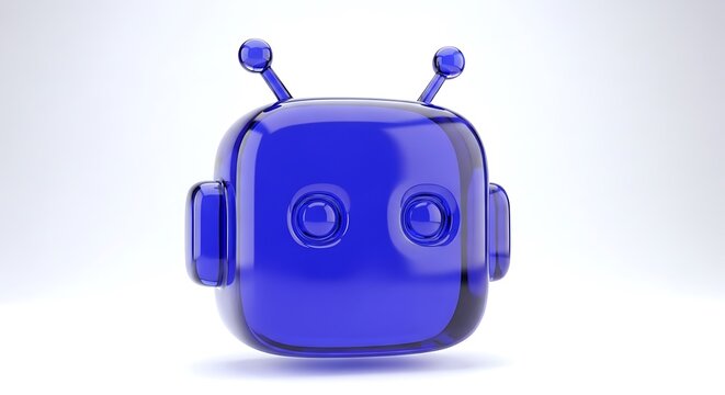 3d render of a cute blue glossy robot head with antennas isolated on white background