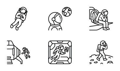 astronauts in various poses and scenarios as vector graphics © Arman