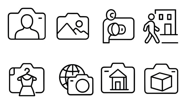 Photo icons with folder camera and person minimal