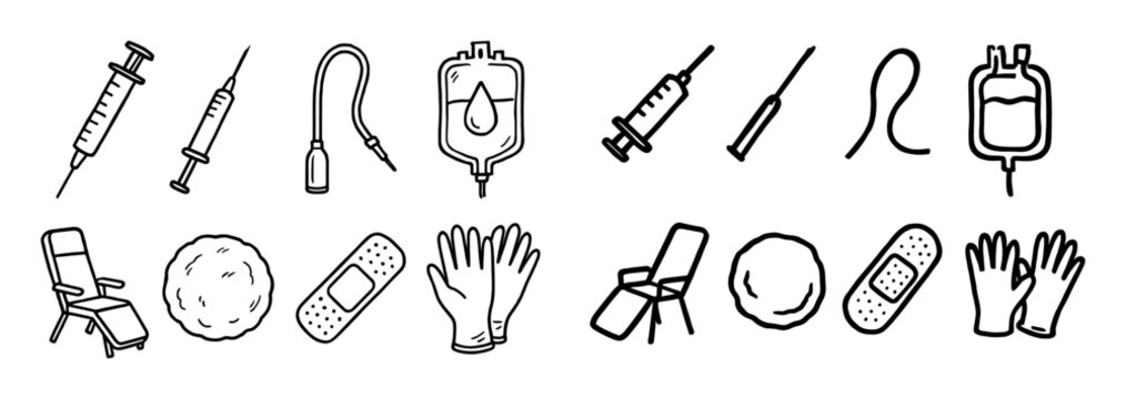 Medical icons with syringe and iv outline