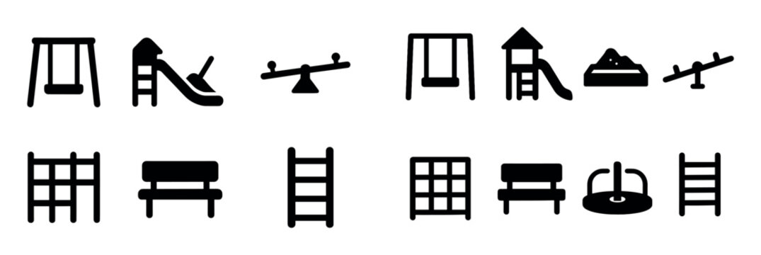Playground icons with swing slide seesaw minimal