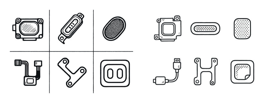 Hardware icons with chip cable pad outline