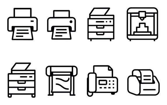 Office icons with printer copier plotter outline